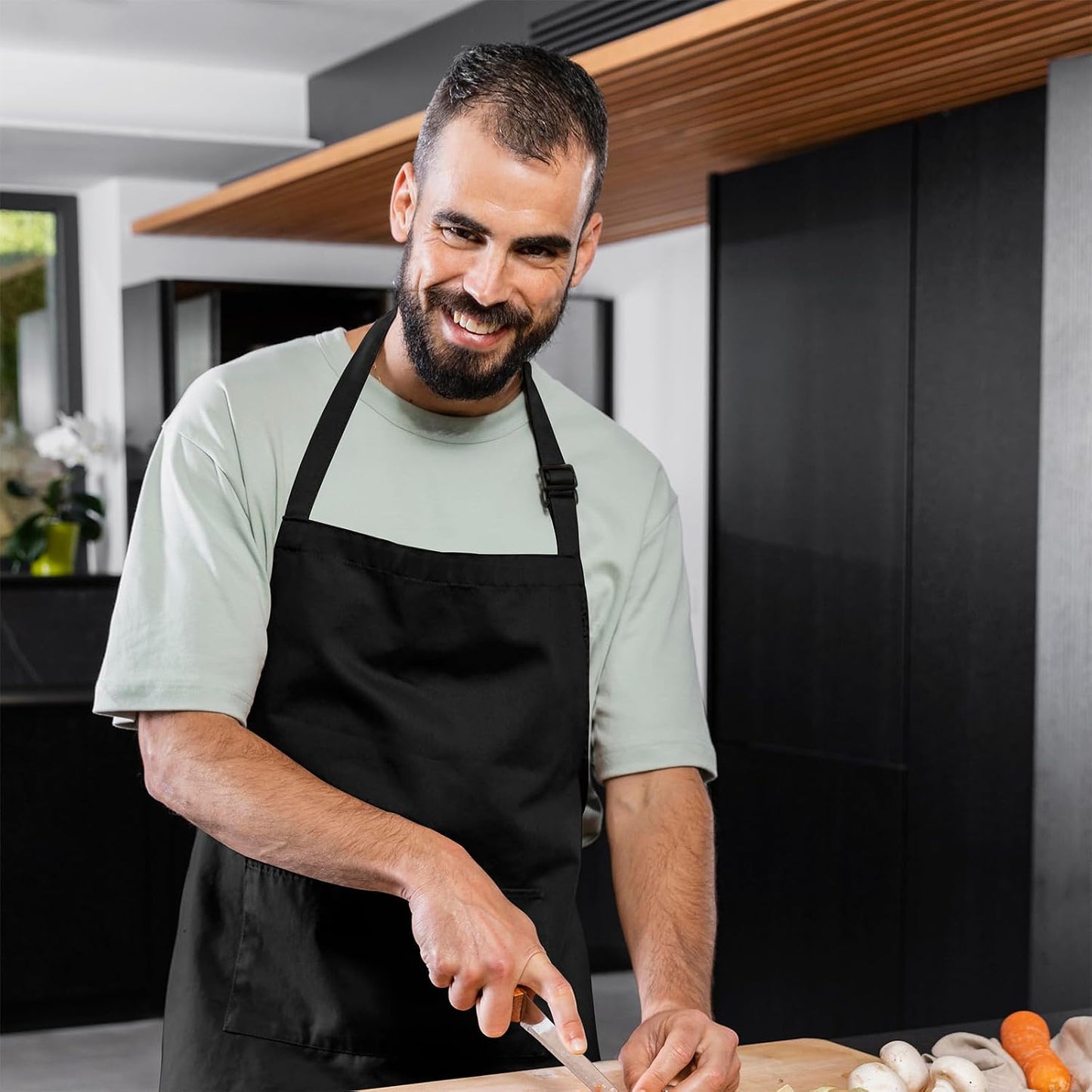 Delantal cocina poliéster ajustable con bolsillos y cordoncillo