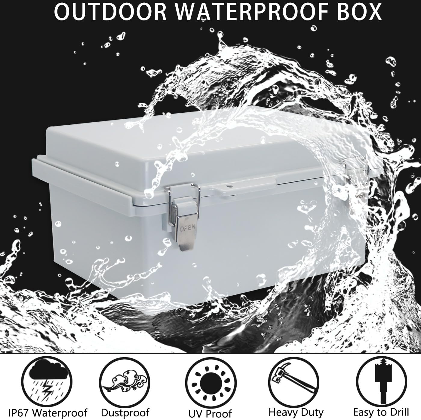 Caja eléctrica impermeable IP67 plástico ABS gris 5.9pulg