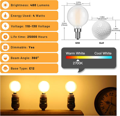 Bombilla LED E12 regulable 4 W cálida para colgantes y ventiladores