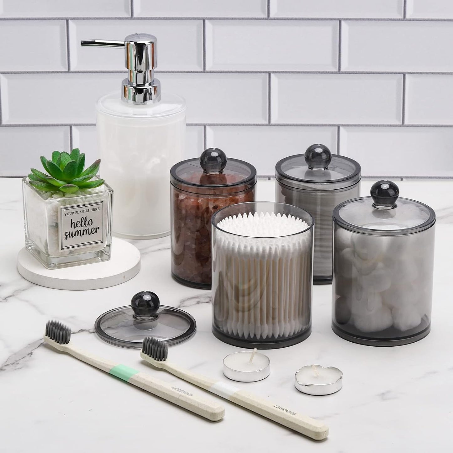 4 Pzas Soportes Qtip 10oz Organiz. Baño 12oz Plástico Negro