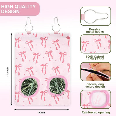 2 Bolsas Alimentadoras Heno para Conejos con Lazo Rosa