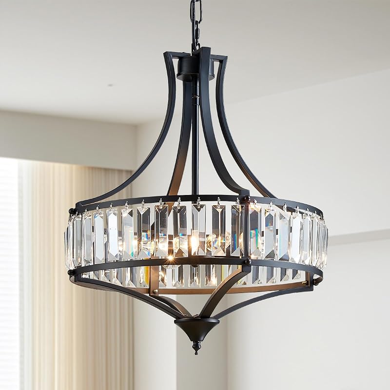 Candelabro Cristal Comedor 4 Luces Negro
