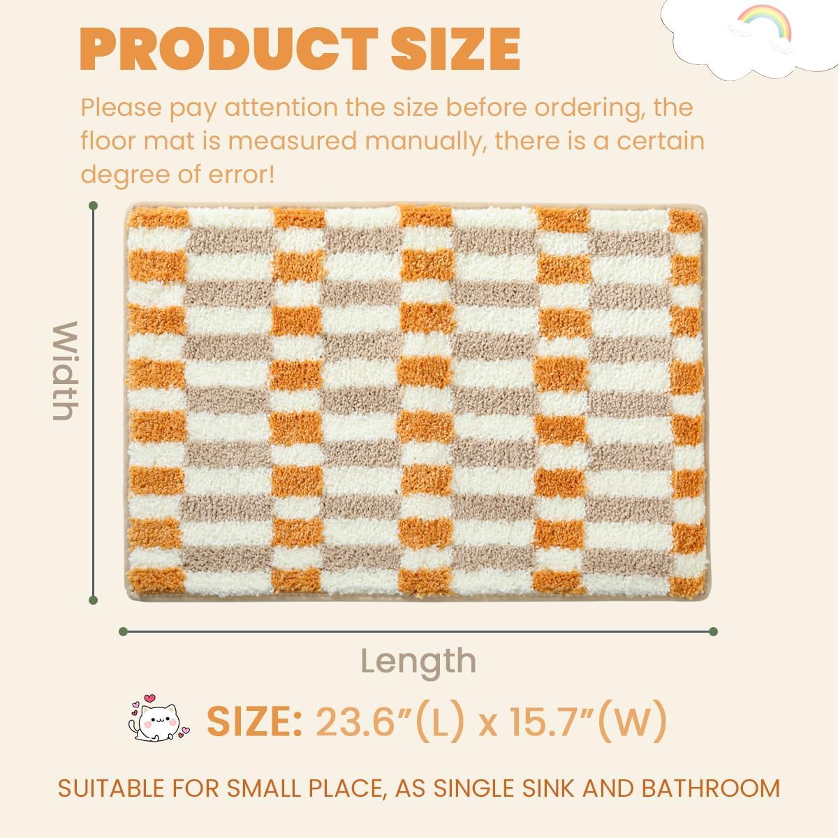 Tapete baño cuadros antideslizante absorbente 23x16pulg naranja