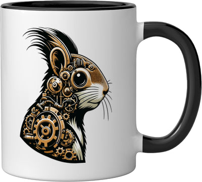 Taza cerámica estilo steampunk para amantes de ardillas, negro/blanco