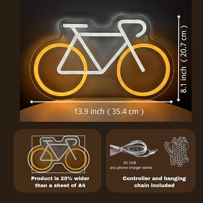 Letrero neón bicicleta USB dormitorio garaje 13.9x8.1pulg