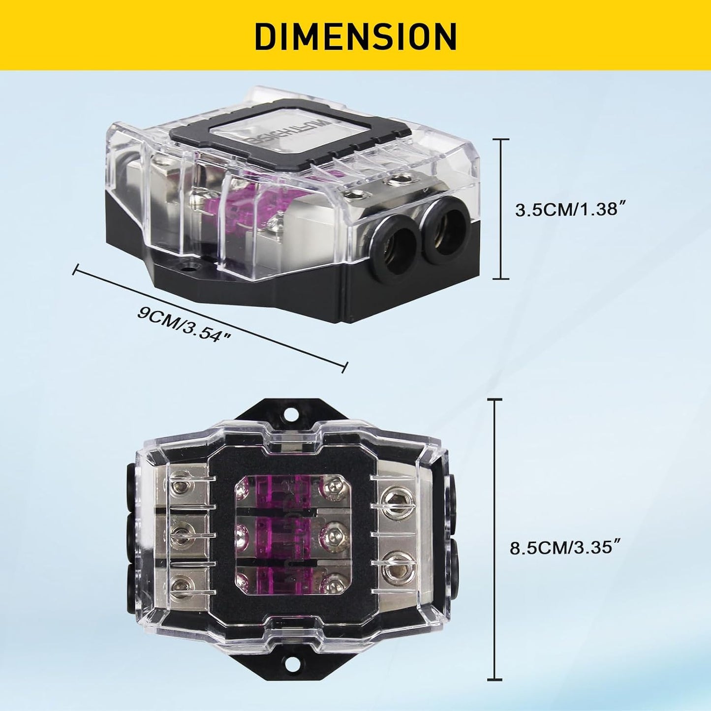 Bloque fusibles 3 vías 60A 100A para amplificador auto UTV