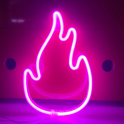 Letrero neón llama USB 3 AA decoración mesa pared rosa