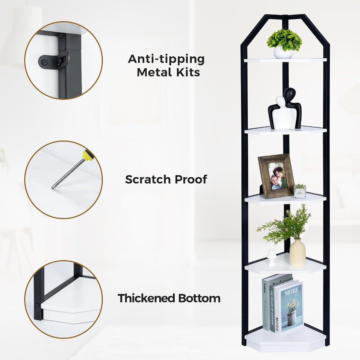 Estante esquinero 70" 5 niveles para libros y almacenamiento