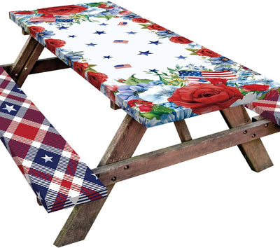 Set fundas mesa picnic bandera USA ajustable impermeable