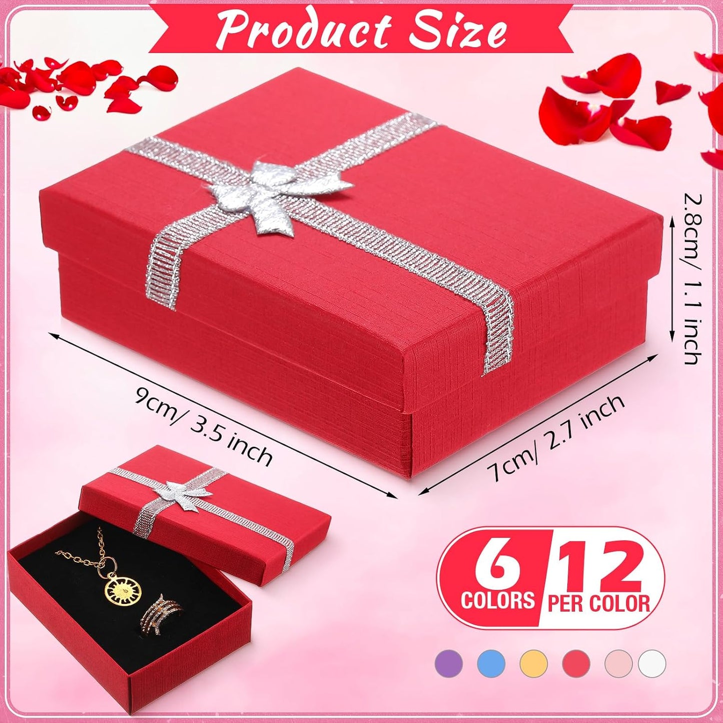 72 Cajas Regalo Joyería 3.5x2.7" San Valentín