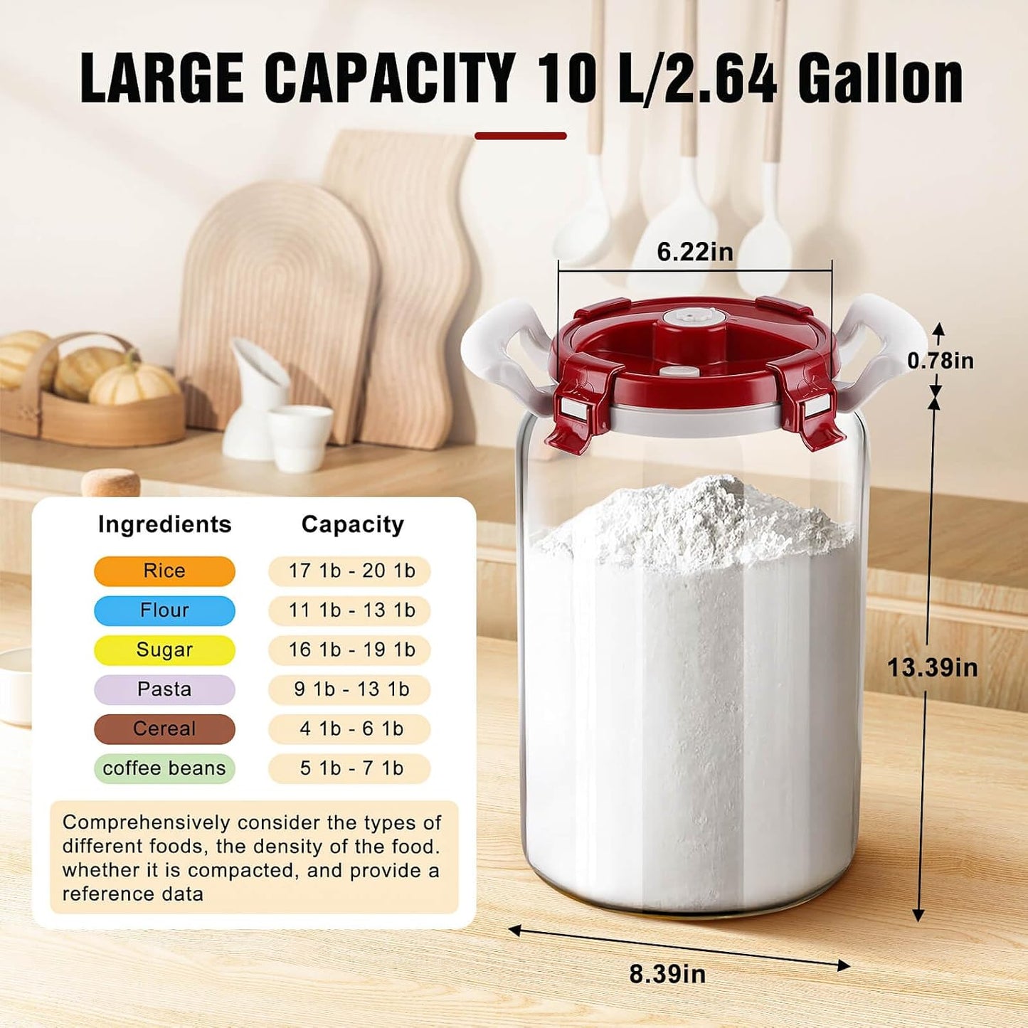 Recipiente vidrio 2.5gal con tapa hermética asa