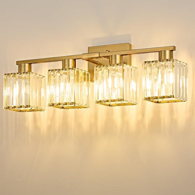 Lámpara baño 4 luces cristal dorado pared moderna