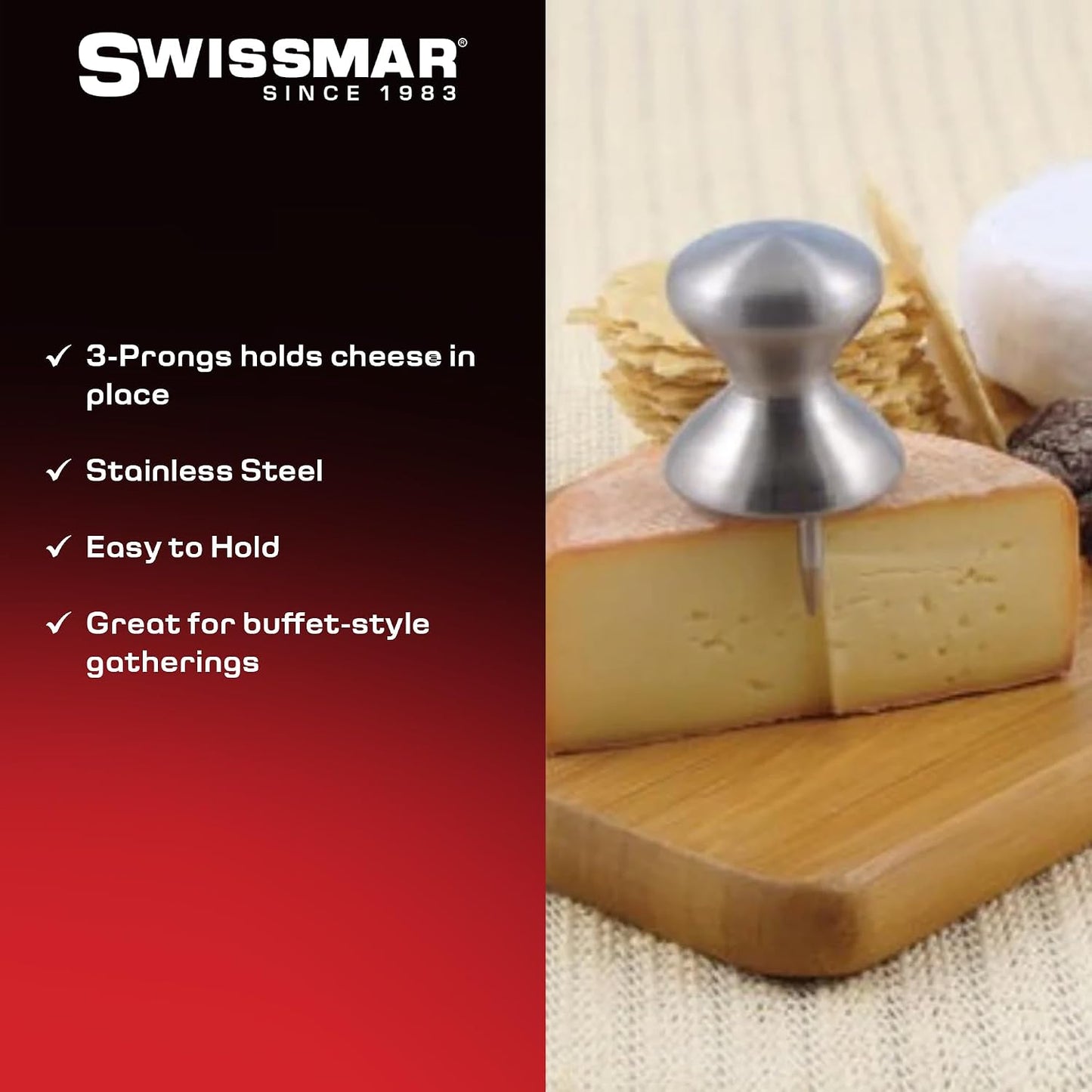 Soporte queso acero inox 3 puntas plateado