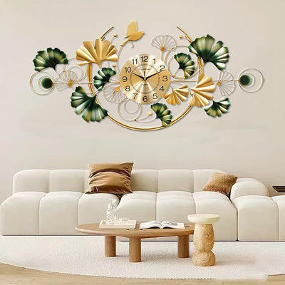 Reloj pared 47pulg metal 3D ginkgo decorativo bohemio