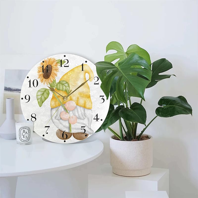 Reloj pared gnomo girasol silencioso arte moderno redondo