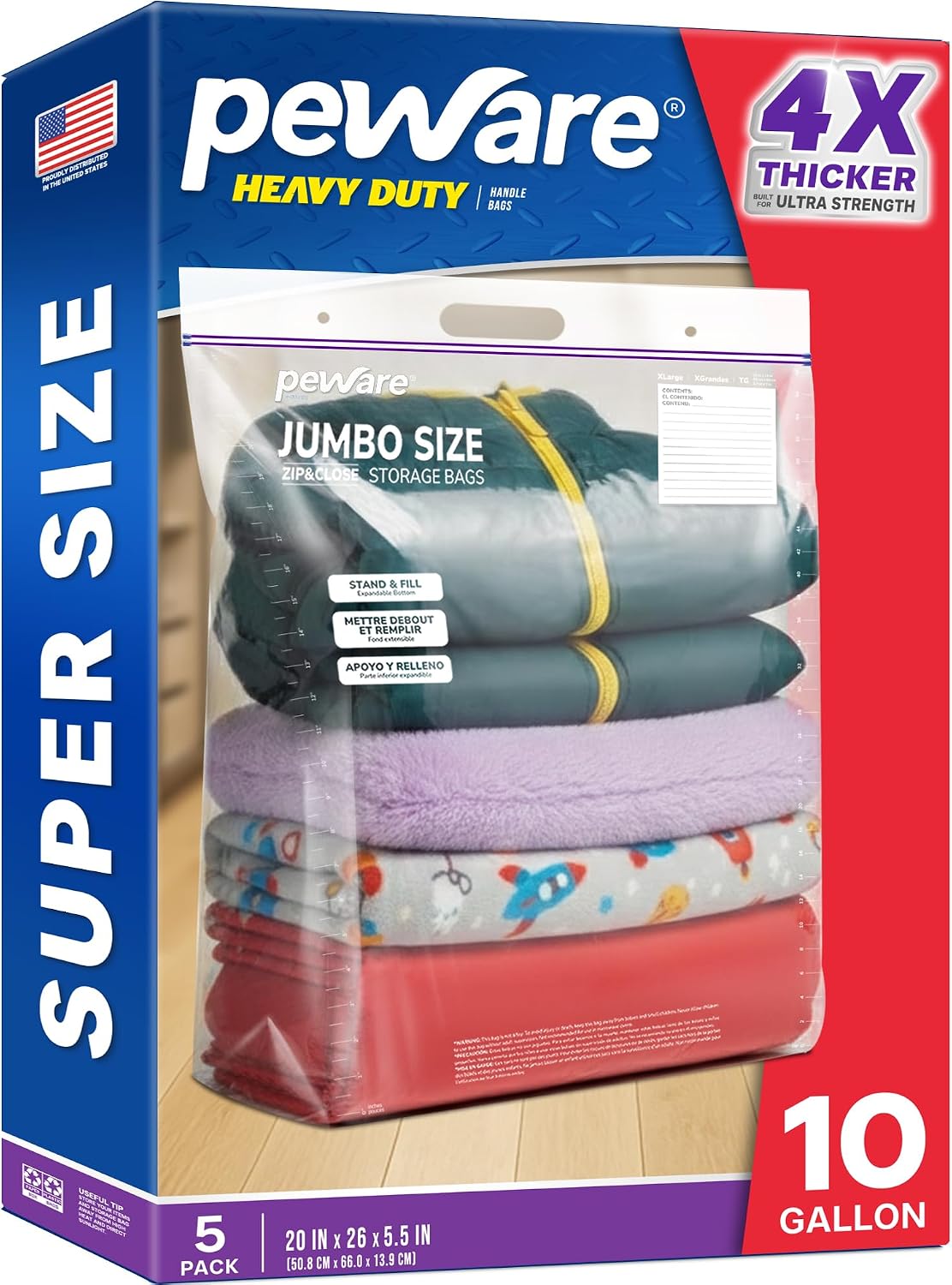Bolsas almacenamiento 10gal resistentes con asa y cremallera