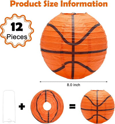 12 Linternas Papel Baloncesto 8pulg Decoración Niños