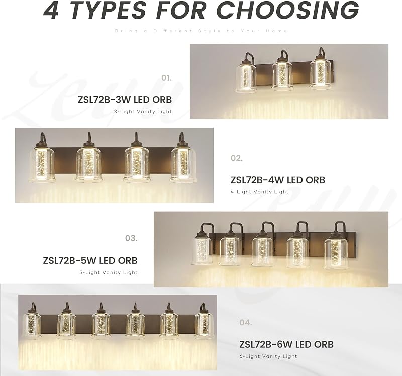 Luces baño LED 5 modos color acabado bronce burbuja cristal
