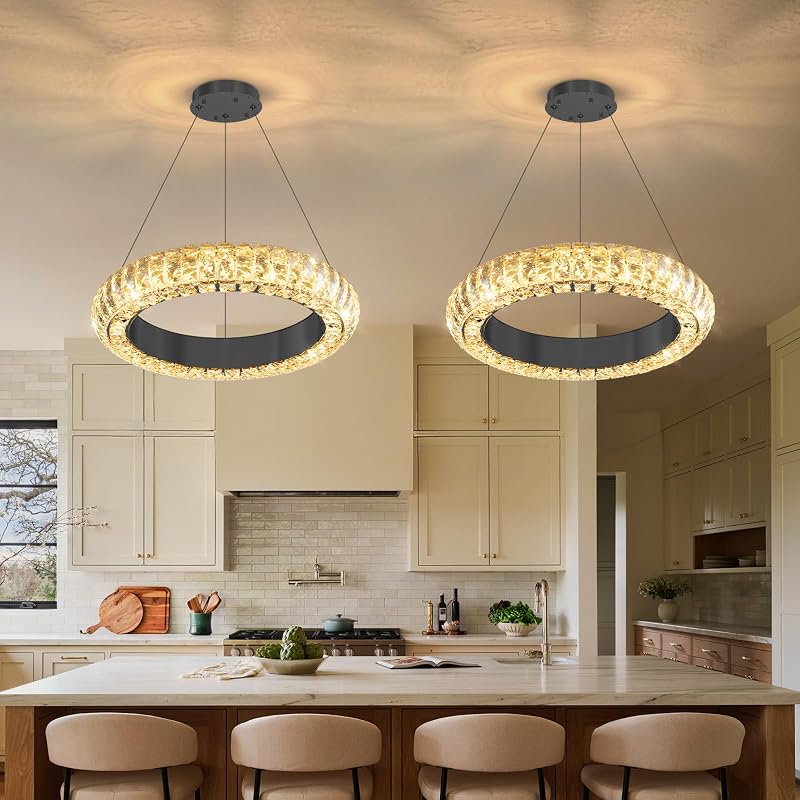 Lámpara araña LED cristal anillo 16" ajustable sala cocina