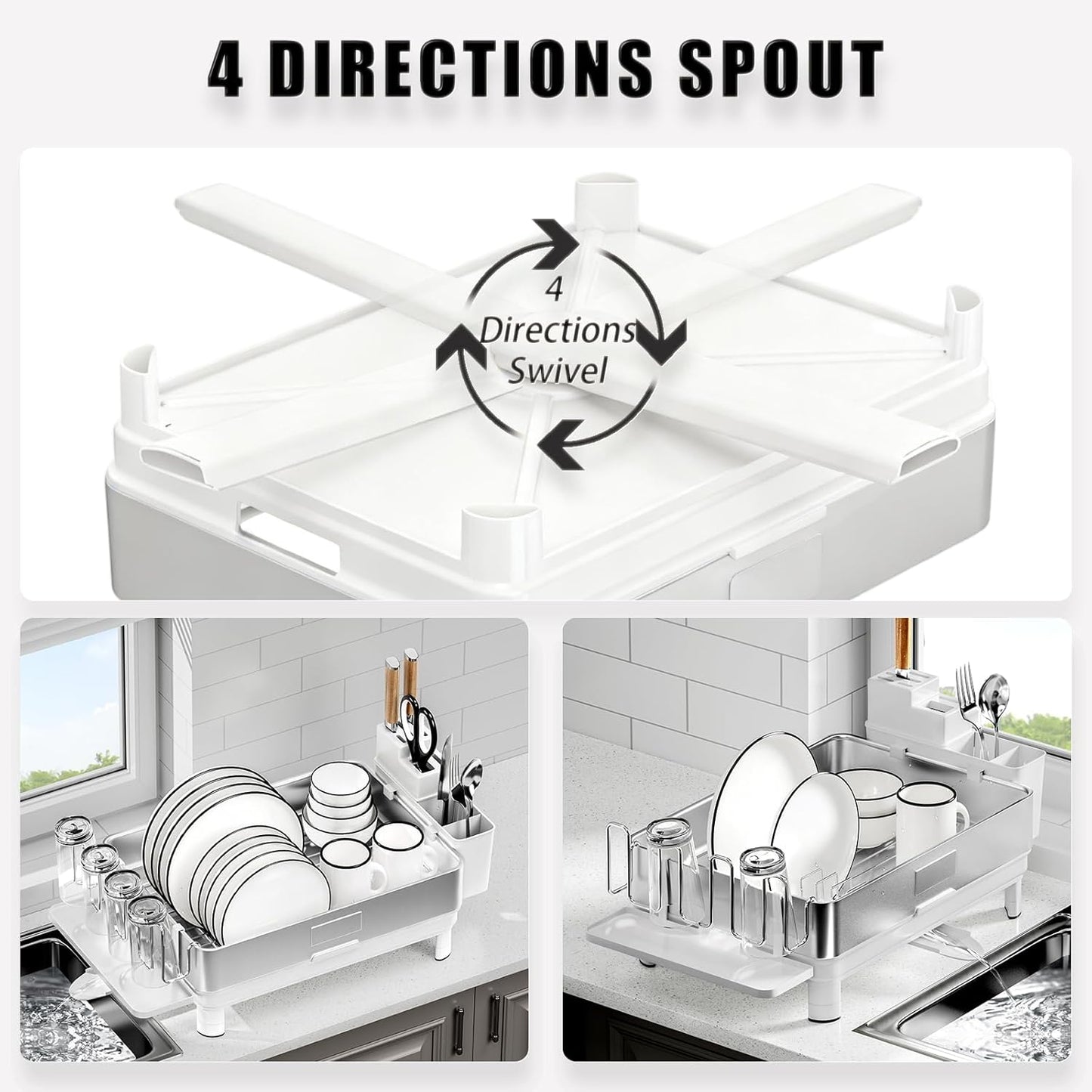Escurridor platos acero inox 304 drenaje automático blanco