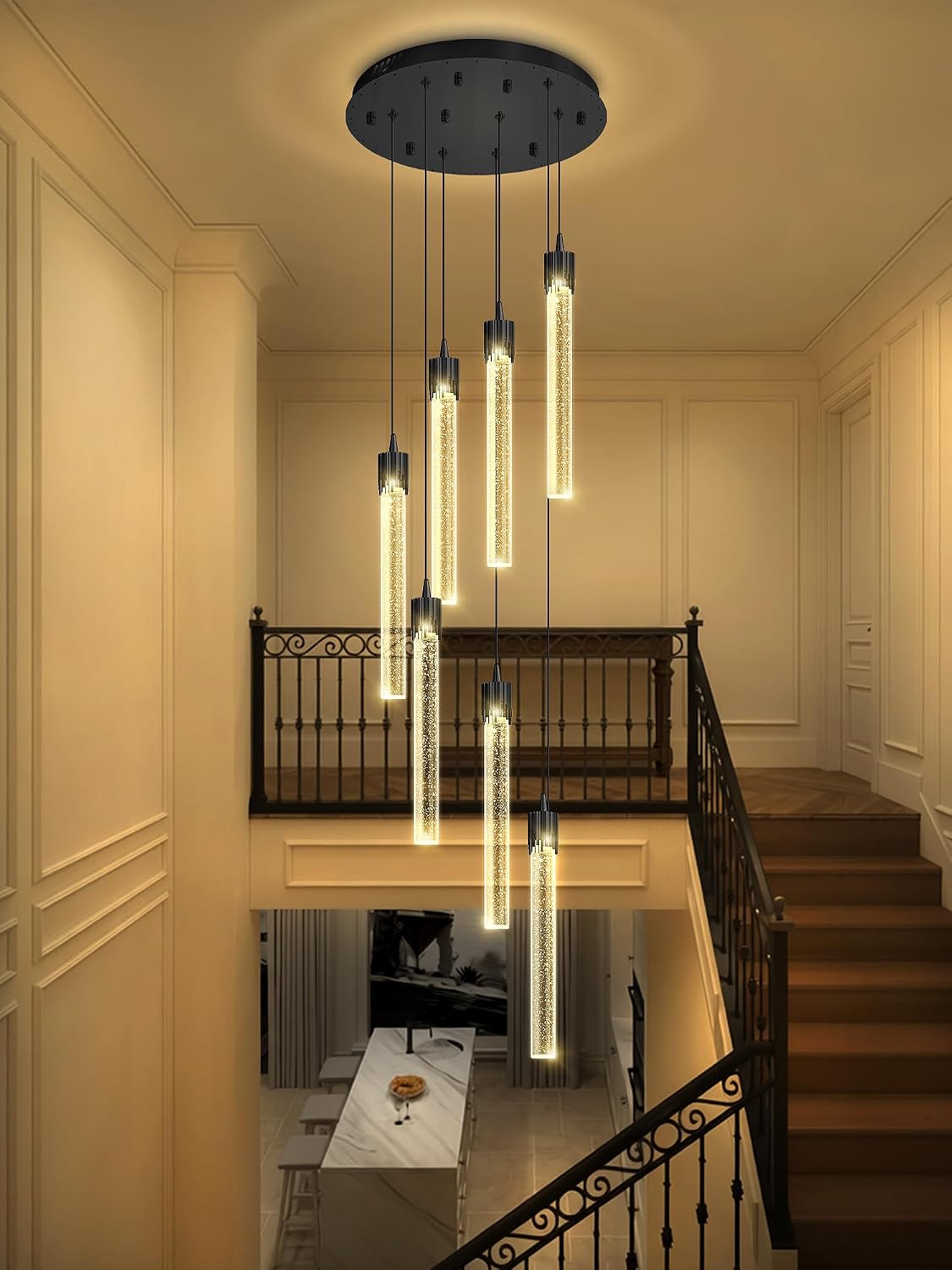 Lámpara colgante LED 8 luces negra moderna cristal burbujas