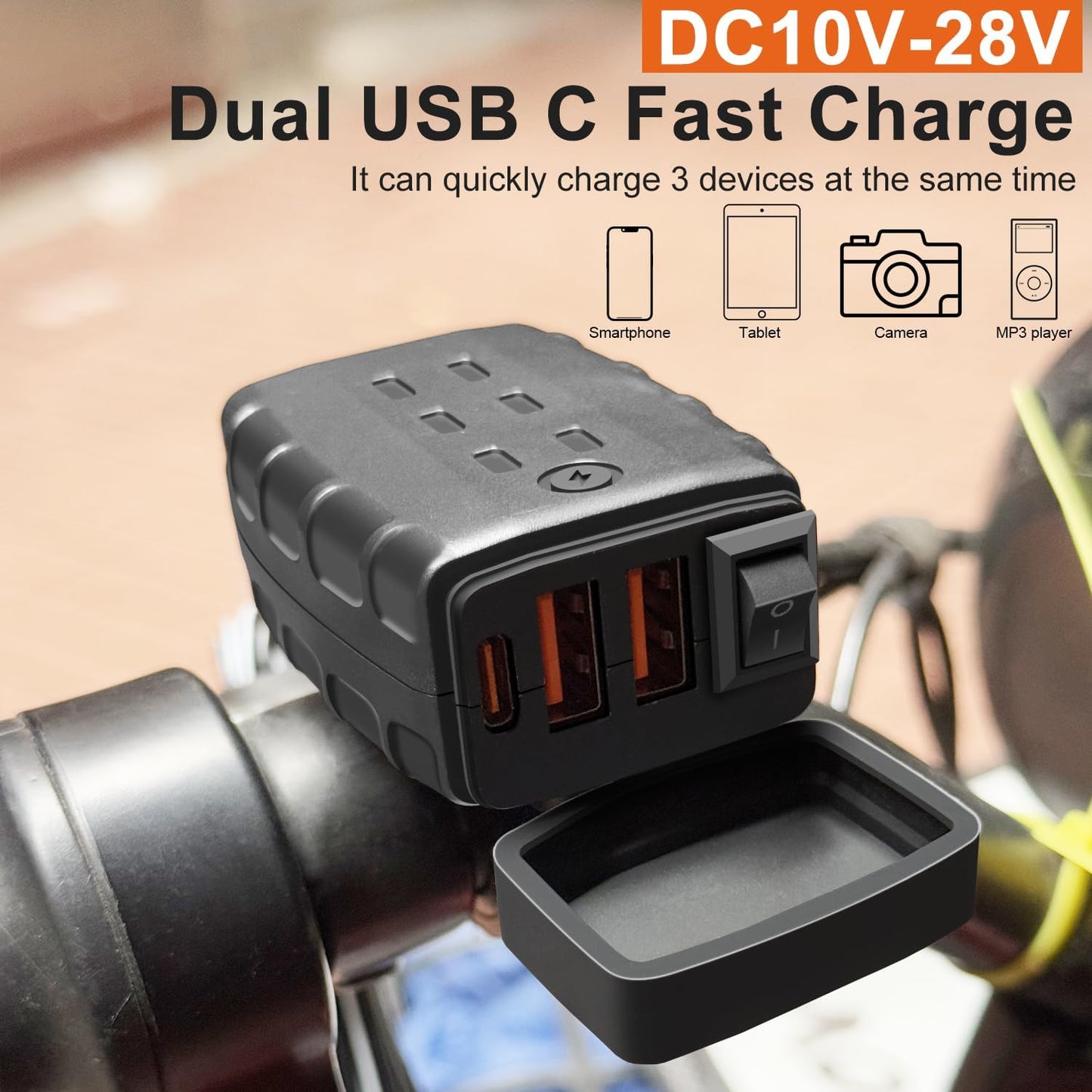 Cargador USB impermeable motocicleta 3 puertos 36W