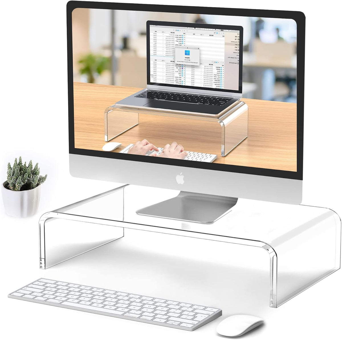 Soporte acrílico para monitor y laptop escritorio