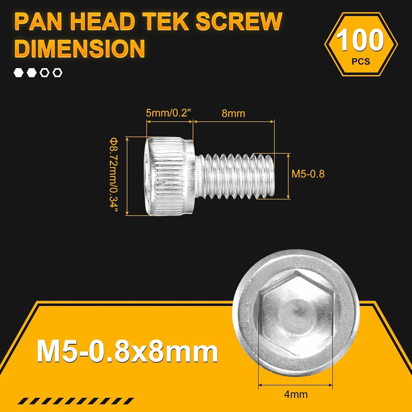 Tornillos M5-0.8x8 acero inox hexagonal 100uds