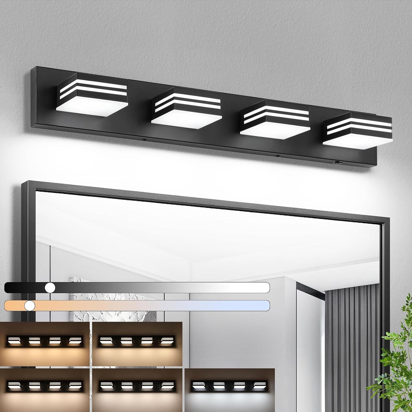 Lámpara Led Tocador Baño 4 Luces 30pulg Negro Mate