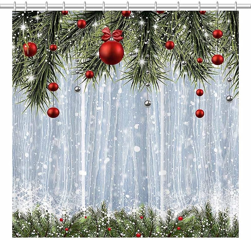 Cortinas ducha Navidad 72x72pulg color rojo y verde