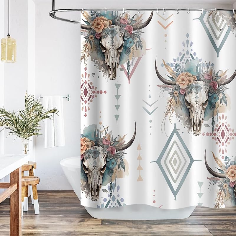 Cortina ducha calavera vaca occidental cactus 72x72pulg
