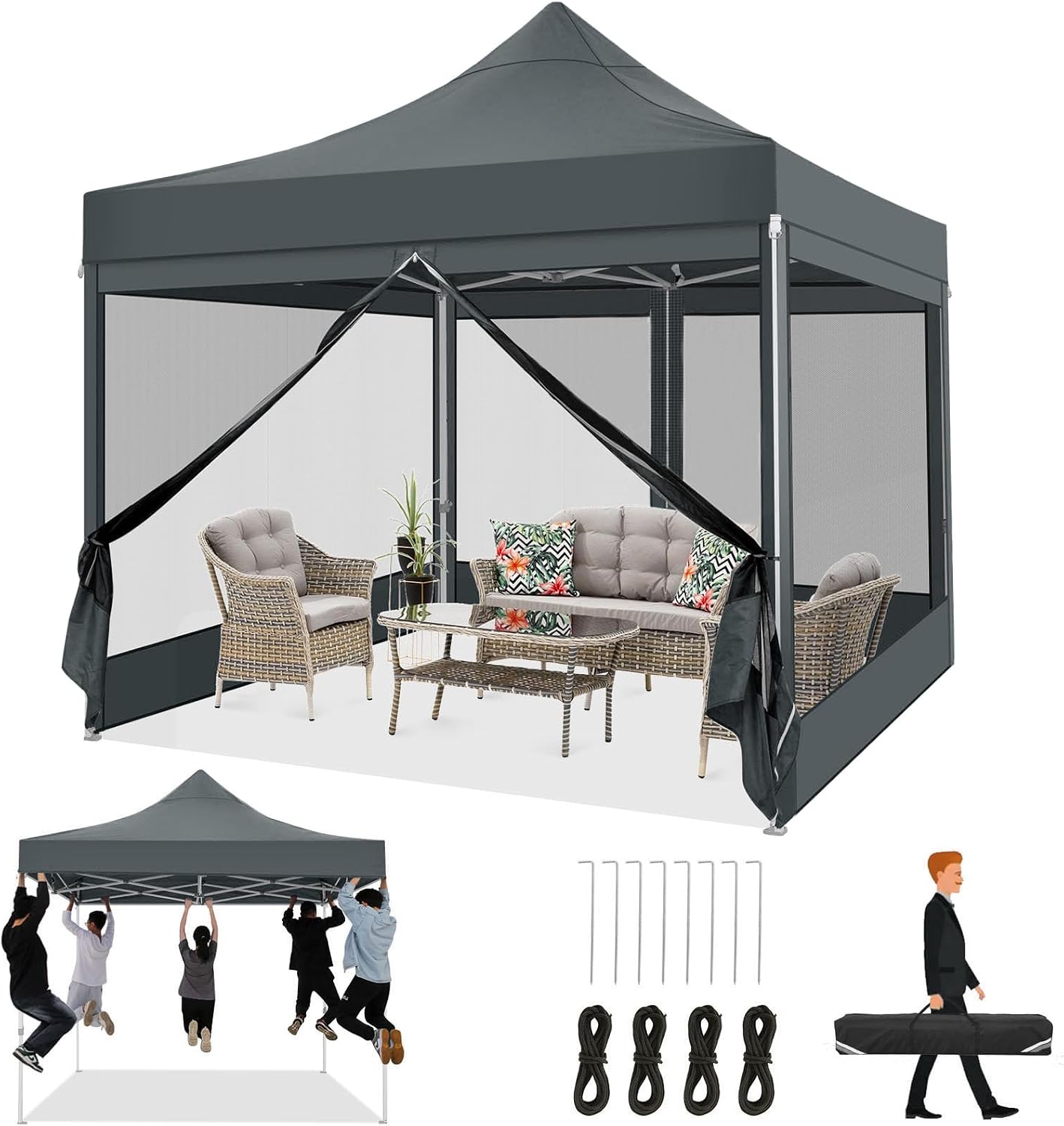 Toldo desplegable 10x10ft con paredes y mosquitero para