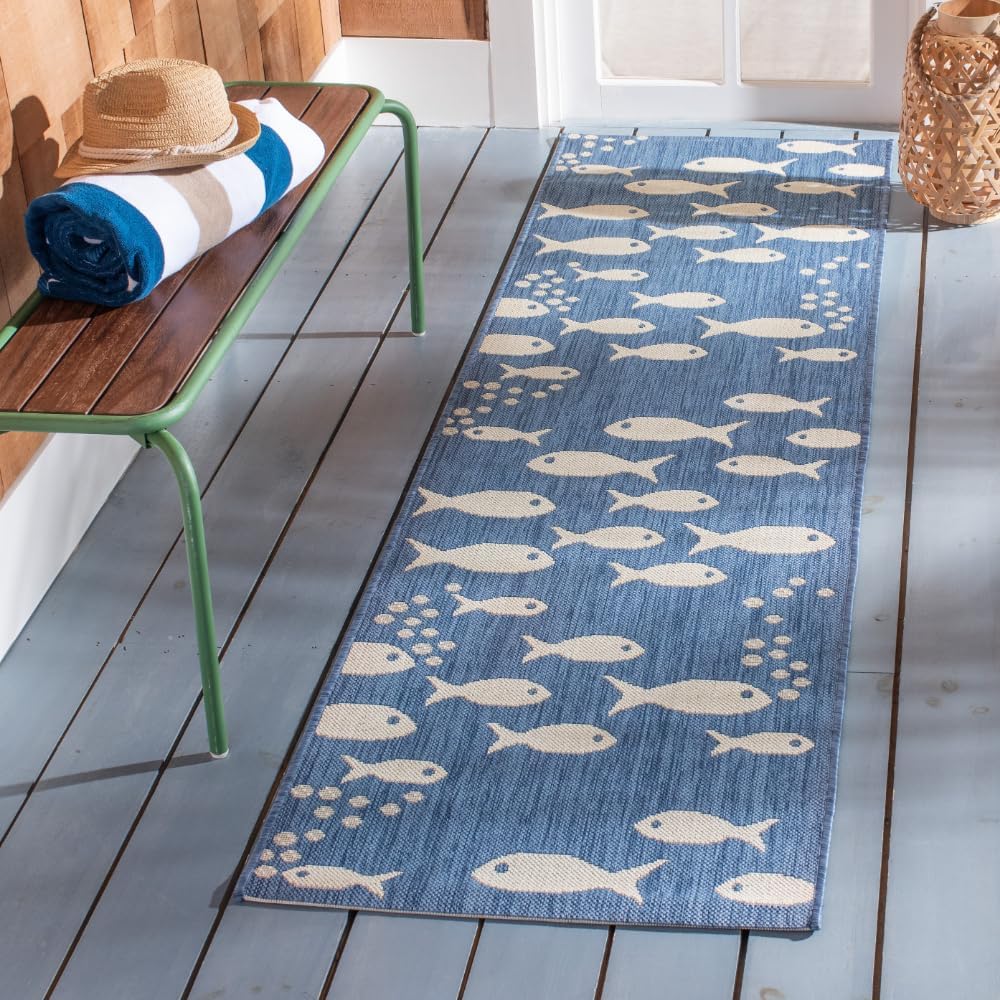 Alfombra lavable exterior 2.3x12ft color azul beige CY6012