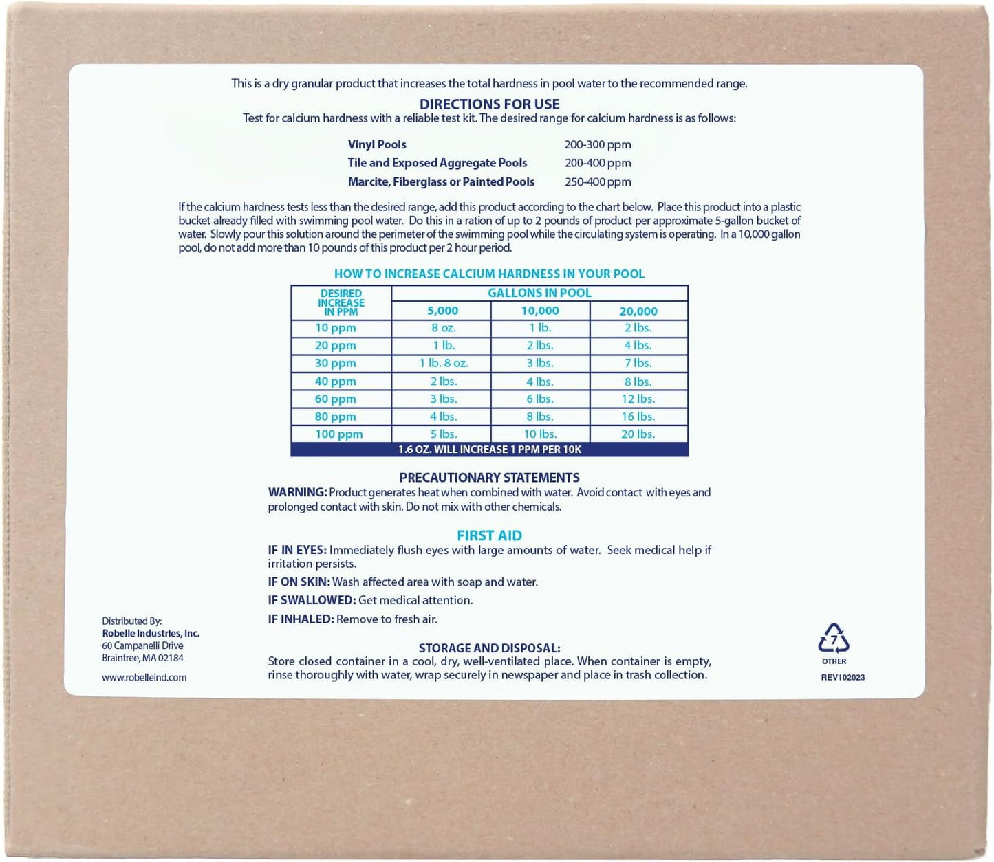 Calcio para piscina 24lb aumento dureza