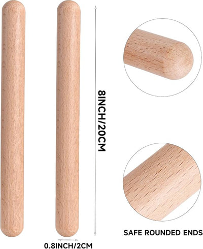1 Par Palos Ritmo Madera Natural 8pulg