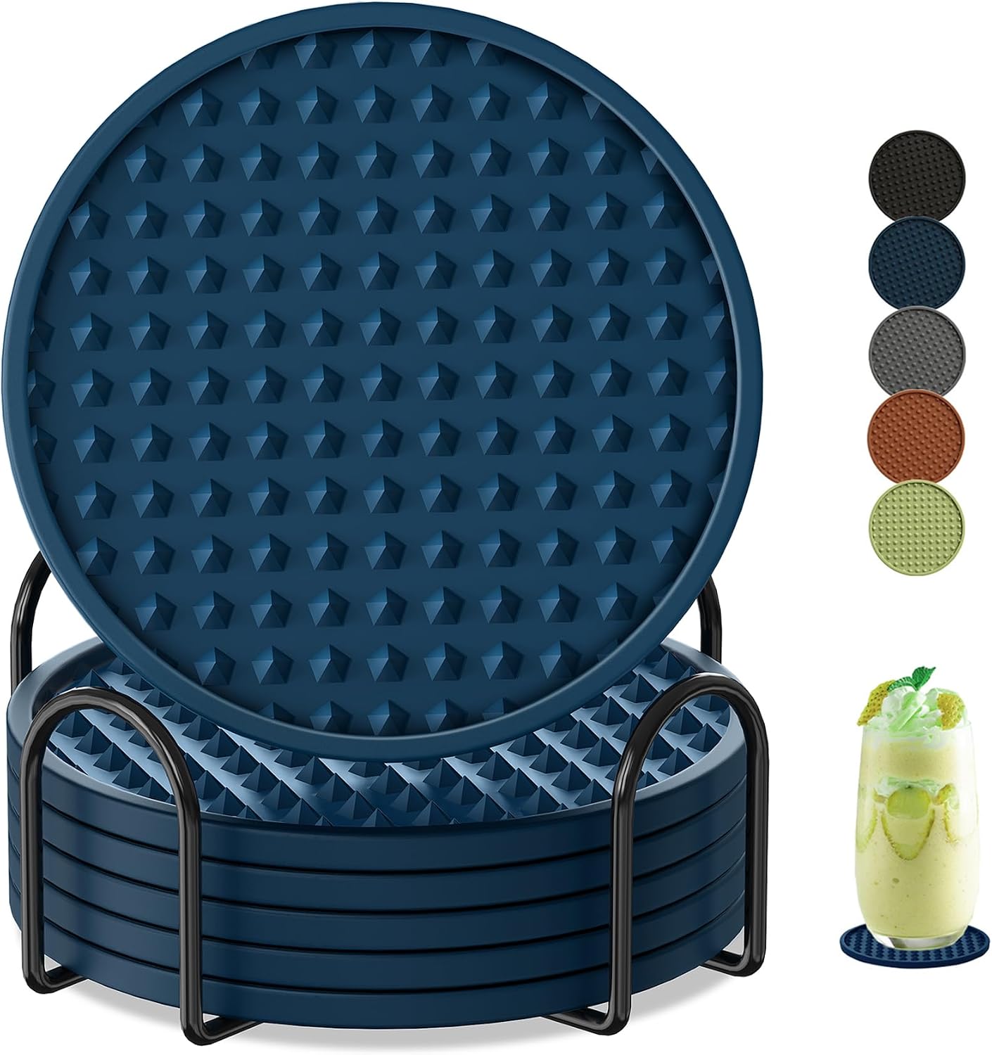Posavasos silicona 6 pzas con soporte antideslizante