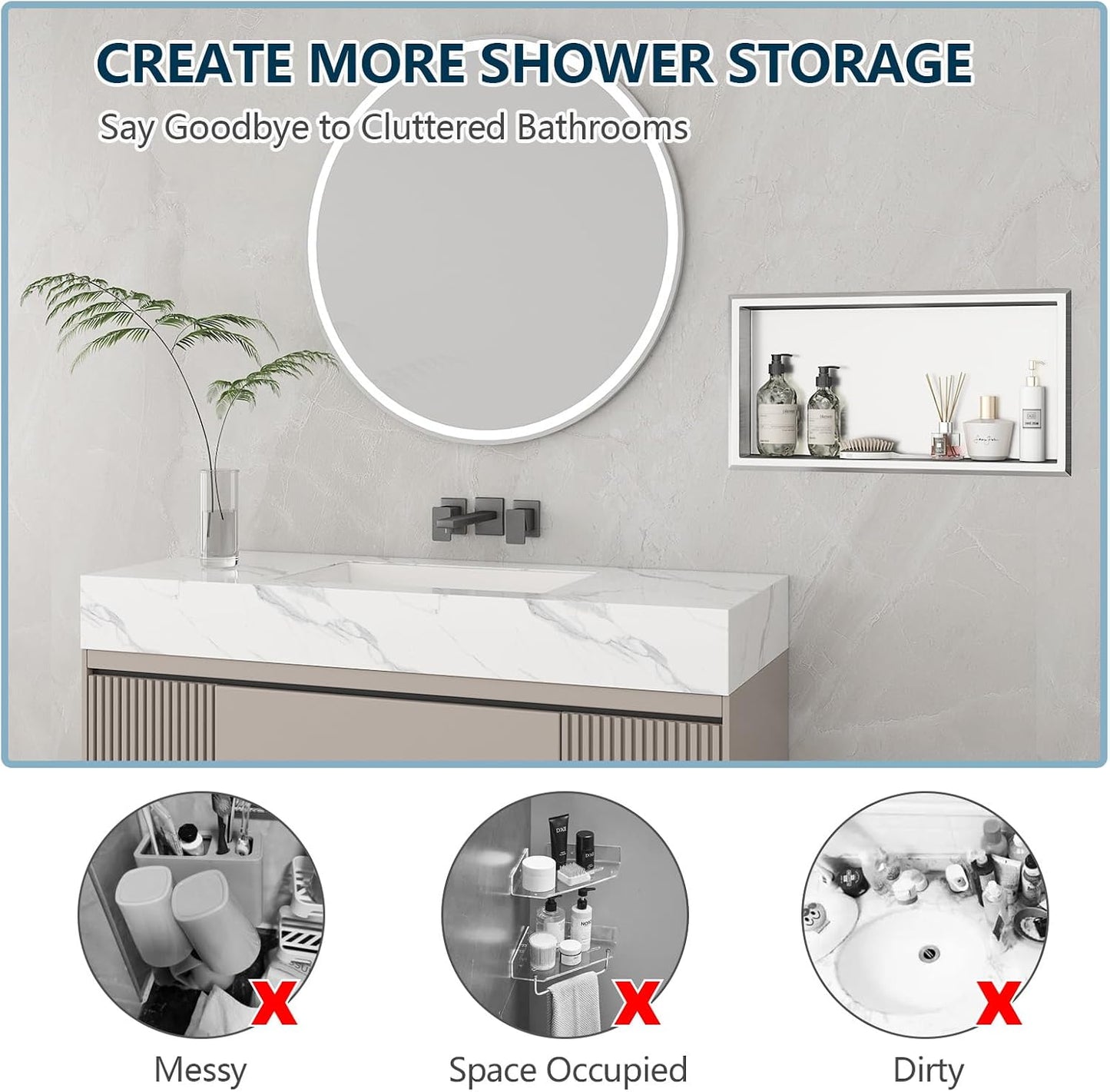 Nicho ducha acero inox 24x12" almacenamiento baño
