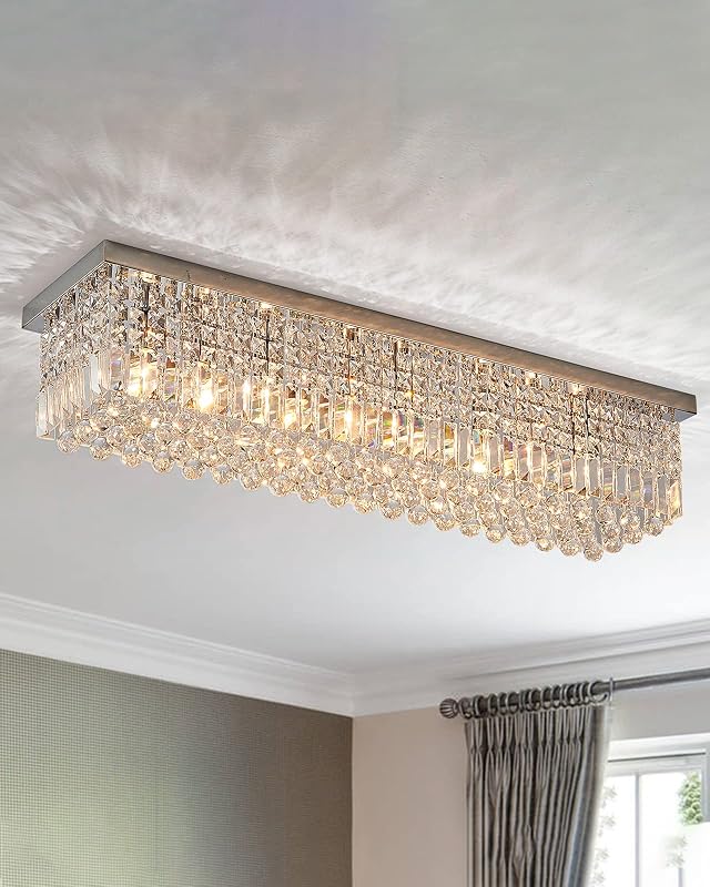 Candelabro rectangular 6 luces cristales K9 31.5x10x10pulg