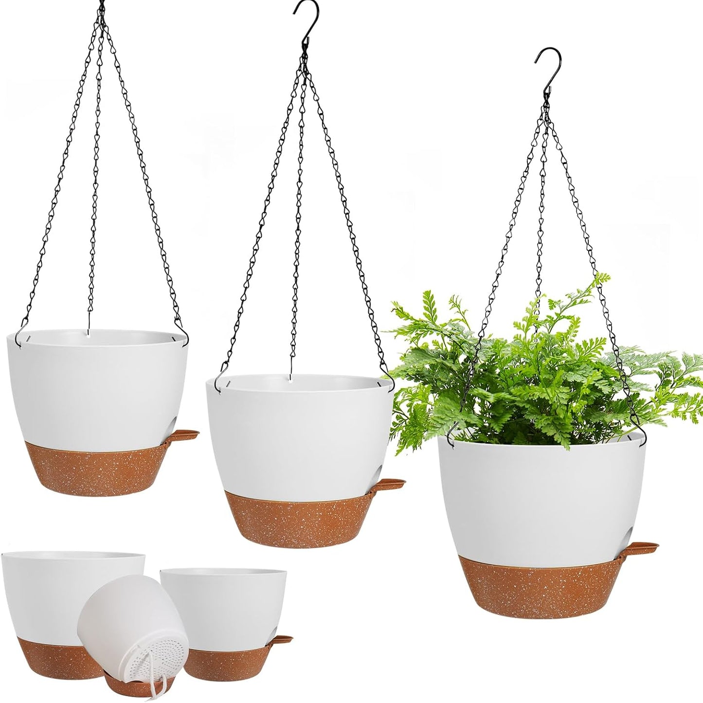 3 Pzas Maceta Colgante Riego Automático 7/6.5/5pulg Blanco
