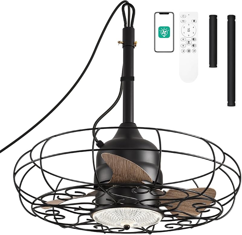Ventilador techo exterior 24pulg con luz enchufable cenador