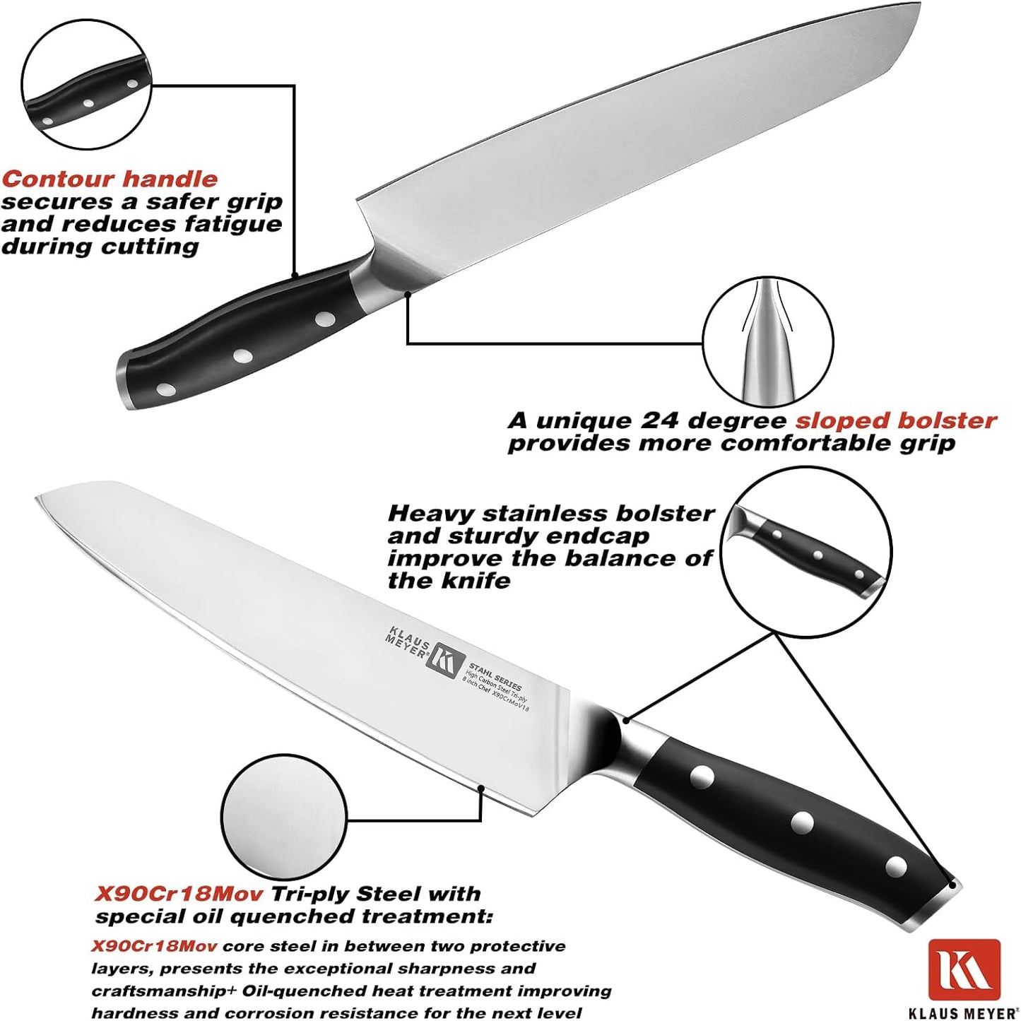 Cuchillo chef acero triple capa alto carbono 8pulg