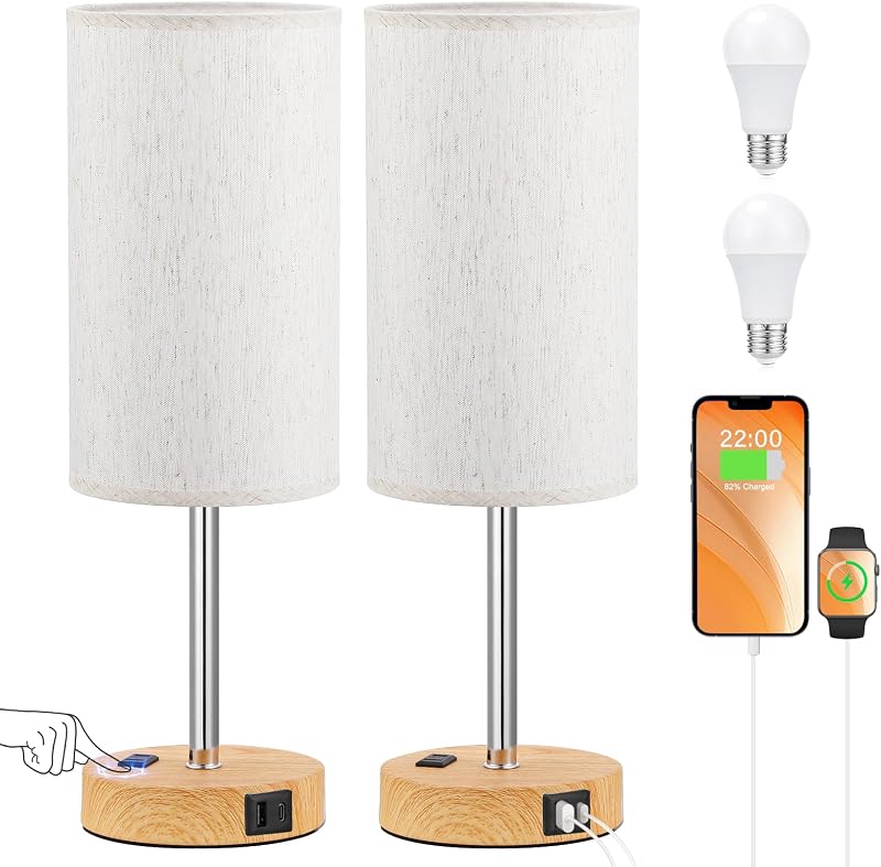 Lámpara de noche táctil 17.4pulg regulable 3 vías con USB C