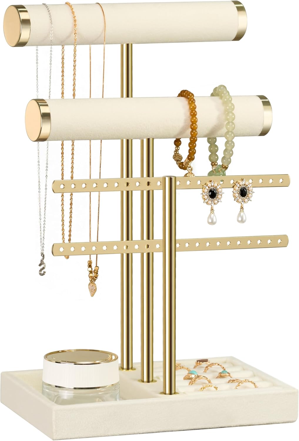 Soporte pulseras 3 niveles terciopelo beige organiz. joyas