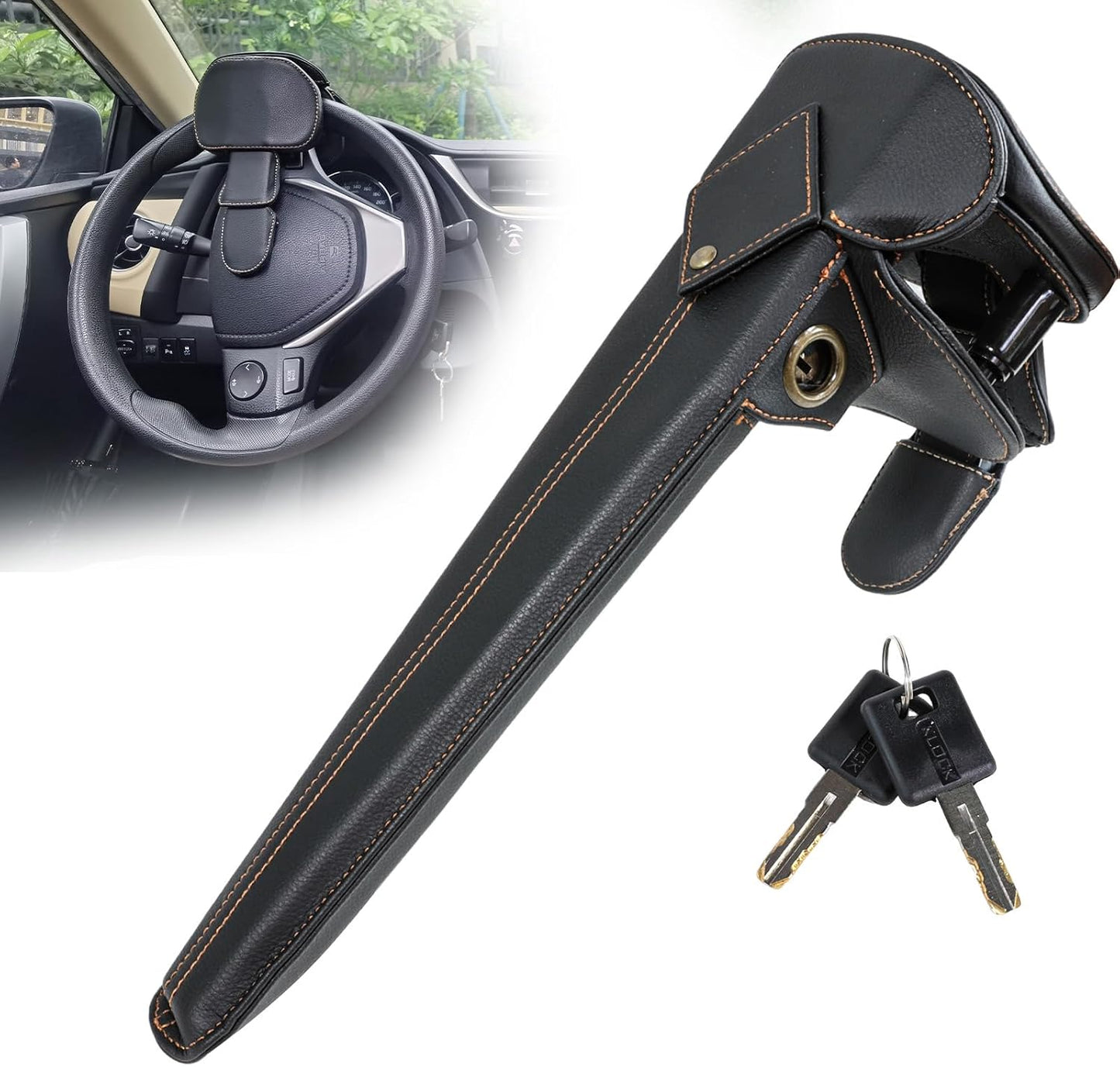 Candado cuero volante coche antirrobo ajustable con 2 llaves