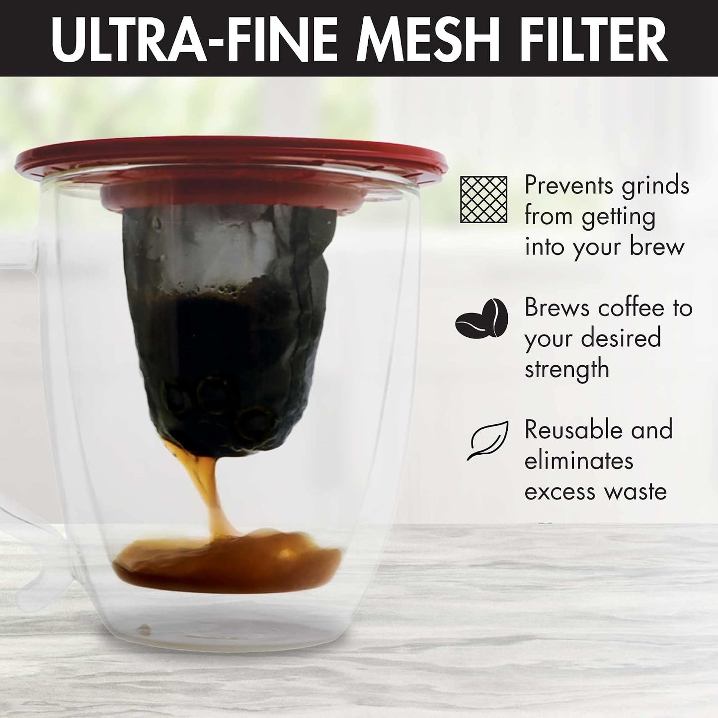 Filtro café té reutiliz. malla fina 12 pzas rojo