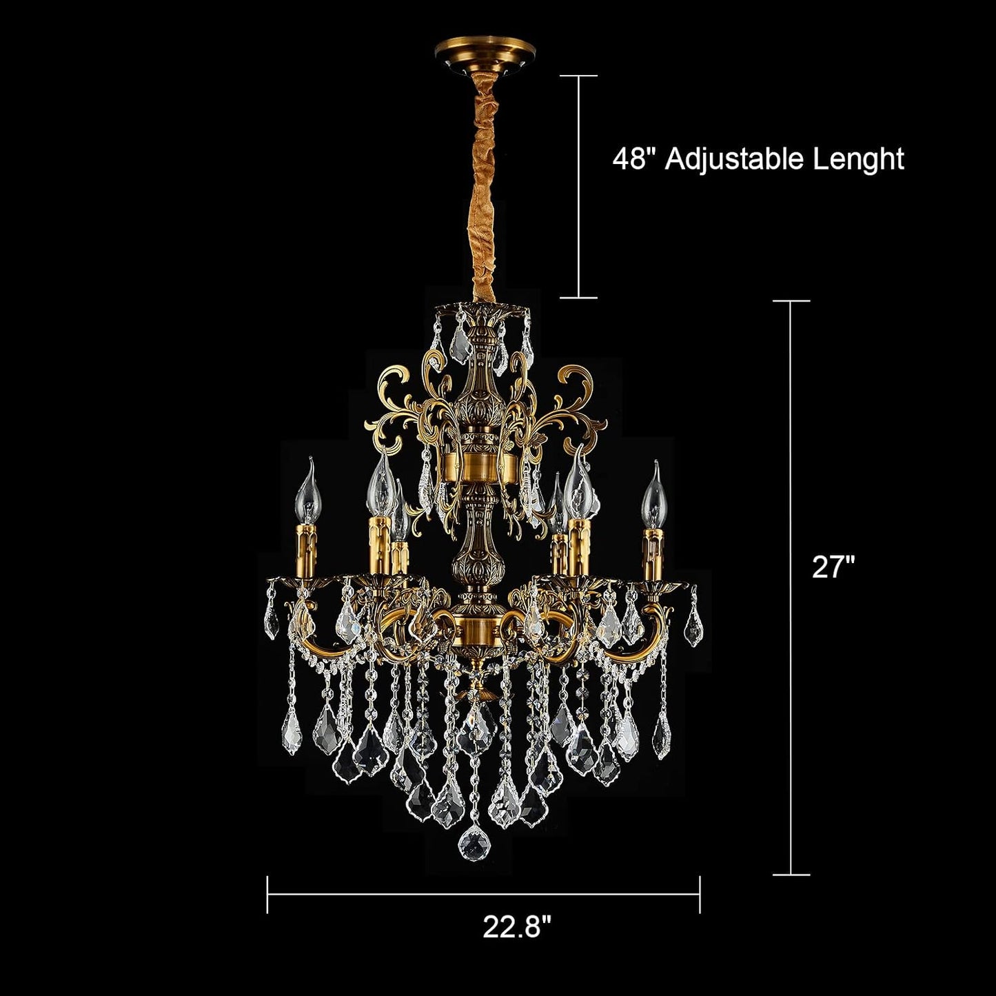 Candelabro cristal 6 luces estilo vela dorado antiguo