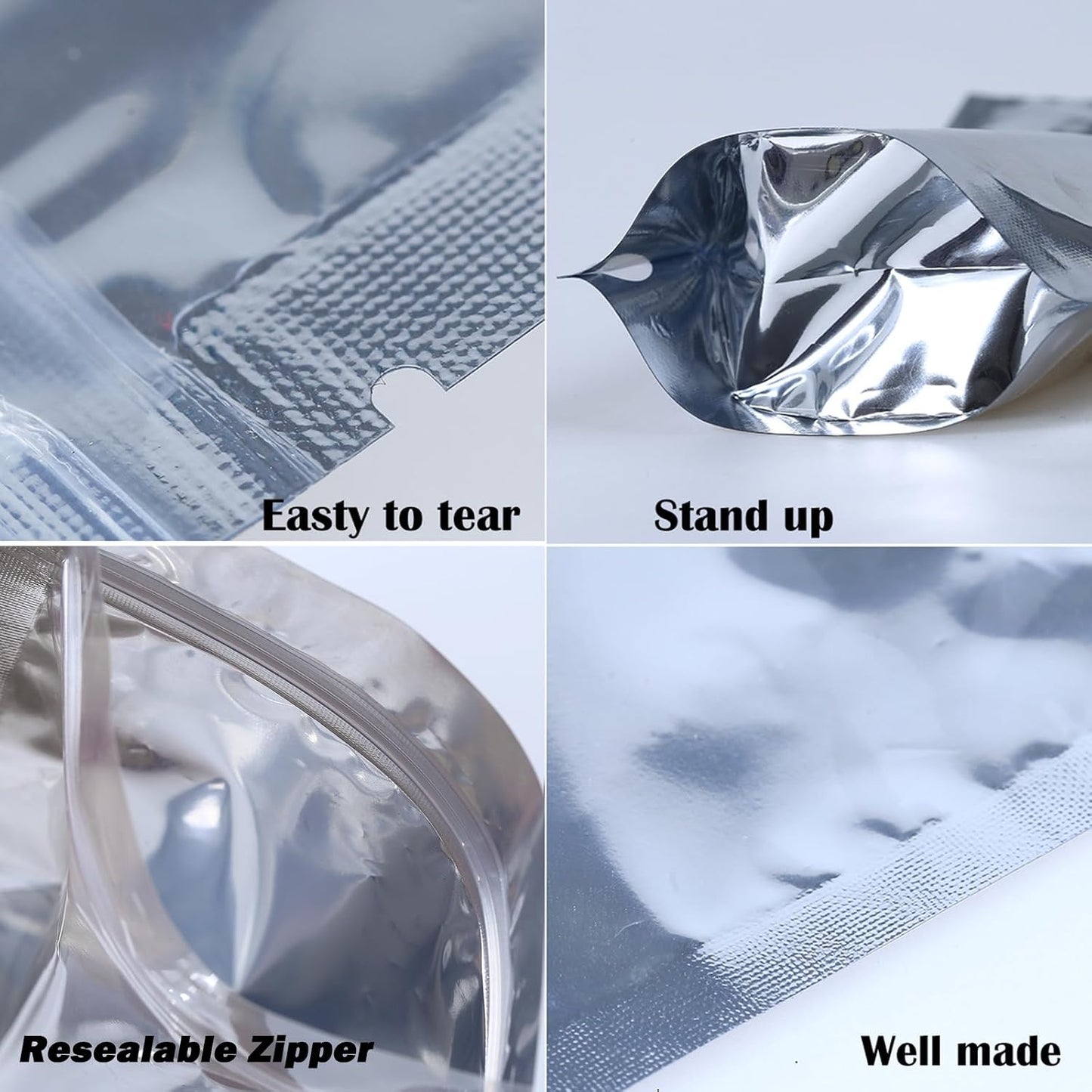 150 Bolsas Mylar Resellables 4.7x8" Aluminio Plateado