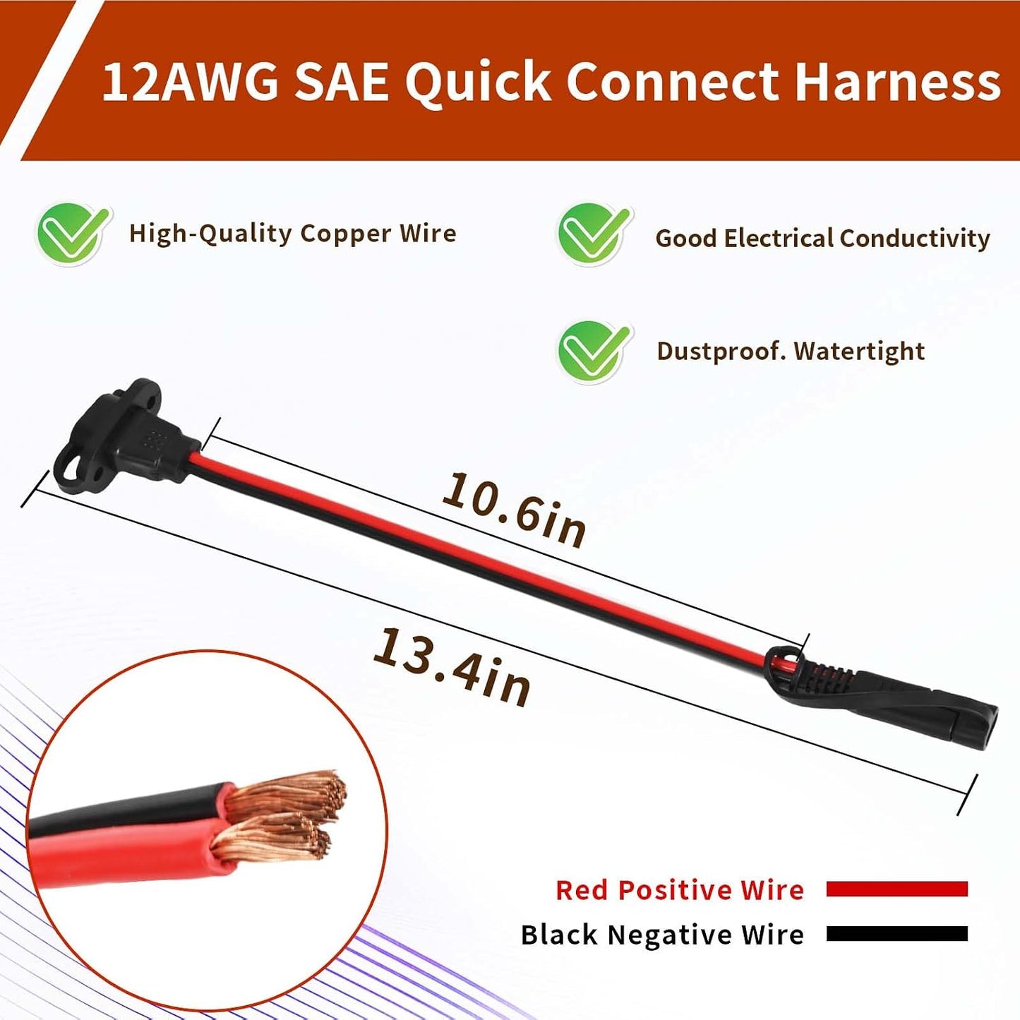 Pack 2 arneses SAE 12 AWG impermeable cargadores auto