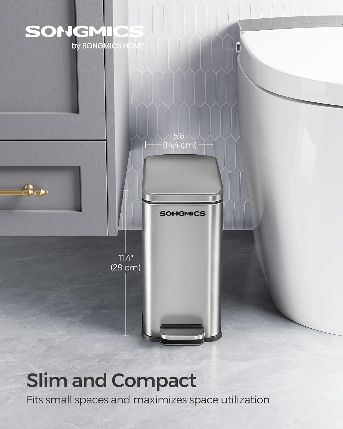 Basurero baño acero inox 1.3gal color plateado