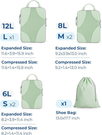 Cubos compresión viaje 6 Pzas 1L2M2S1 bolsa zapatos